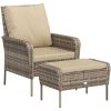 Reclinerstol for trädgården med fotpall ljusbrun konstrotting vidaXL – miniatyr 2