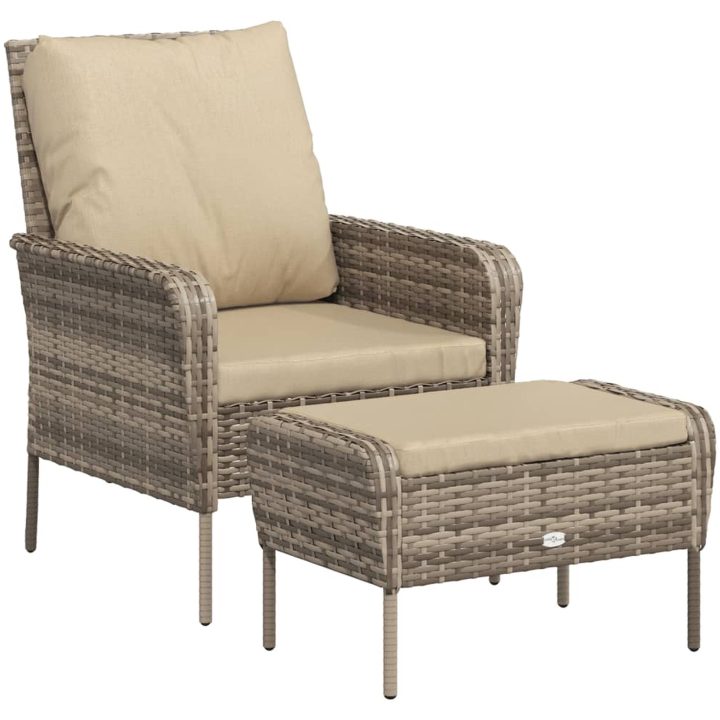 Reclinerstol for trädgården med fotpall ljusbrun konstrotting vidaXL – bild 2