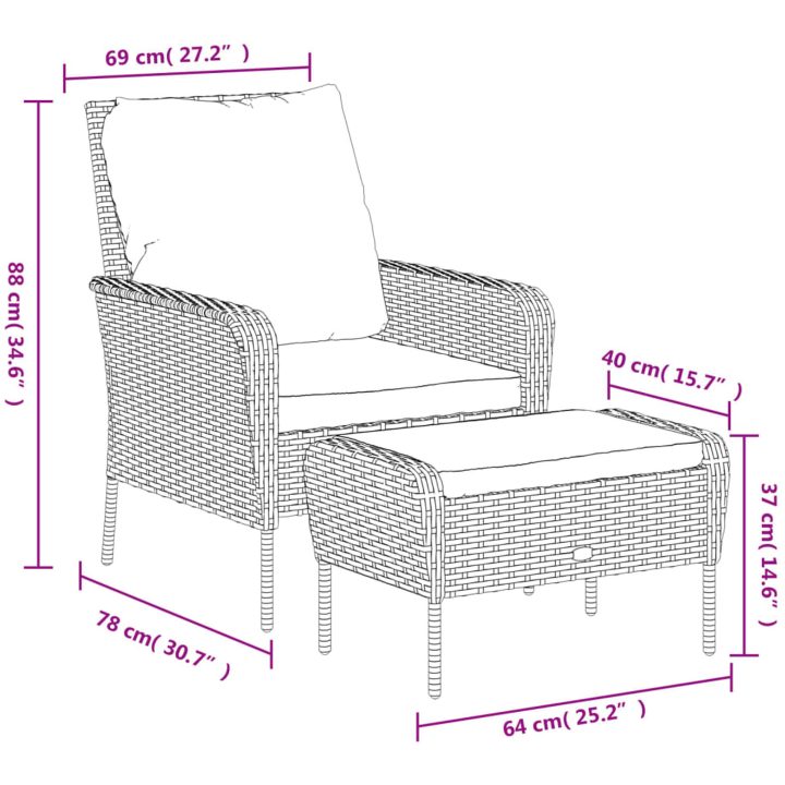 Reclinerstol for trädgården med fotpall ljusbrun konstrotting vidaXL – bild 11