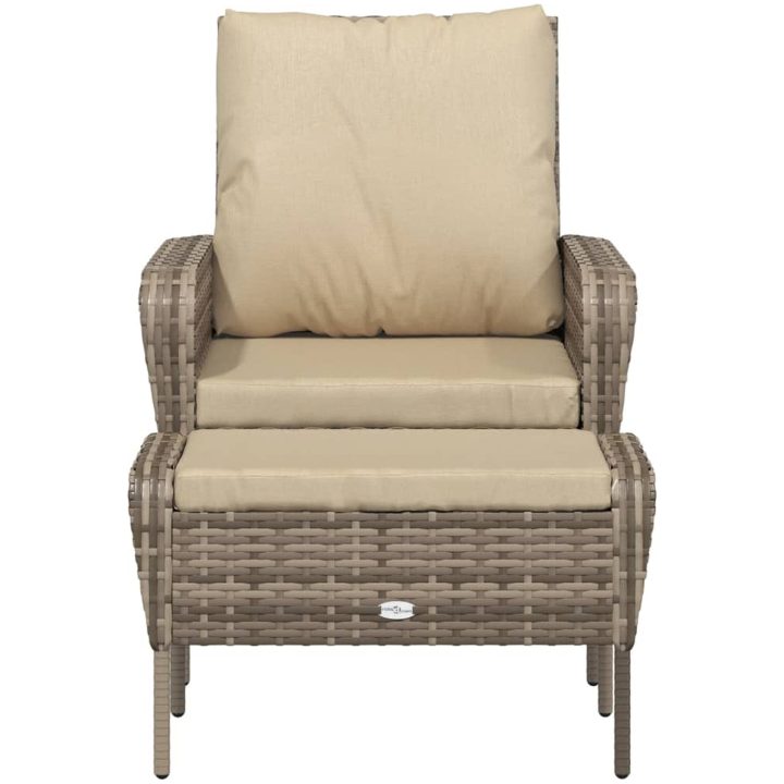 Reclinerstol for trädgården med fotpall ljusbrun konstrotting vidaXL – bild 3
