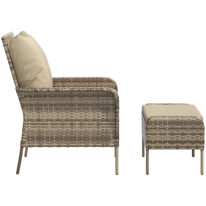 Reclinerstol for trädgården med fotpall ljusbrun konstrotting vidaXL – bild 4