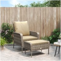 Reclinerstol for trädgården med fotpall ljusbrun konstrotting vidaXL