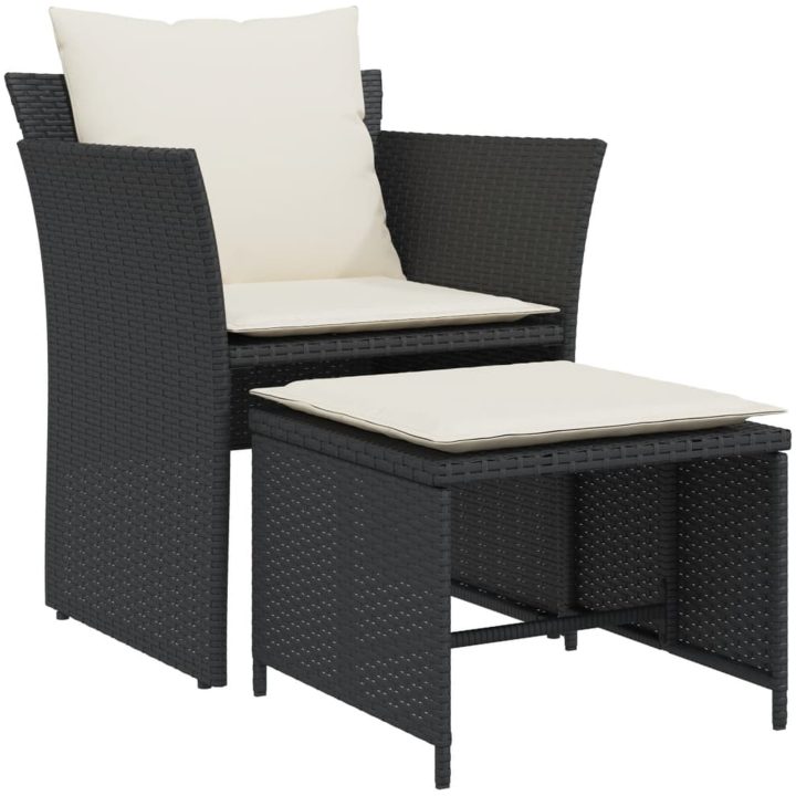 Reclinerstol för trädgården med fotpall svart konstrotting vidaXL – bild 2