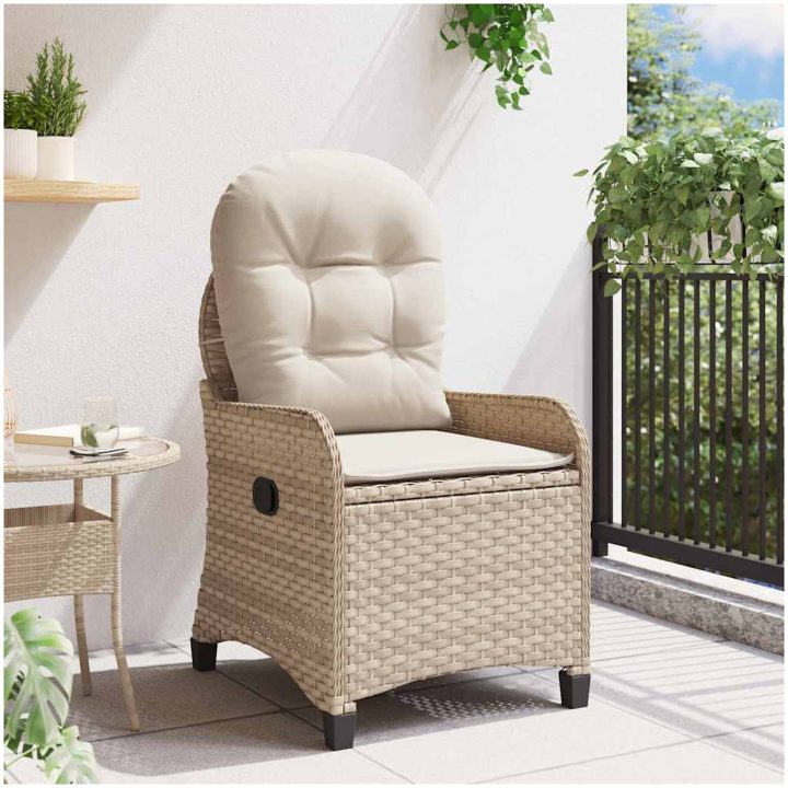 Reclinerstol med Kudde Beige Poly Rattan vidaXL 56 x 66 x 95 cm – bild 3