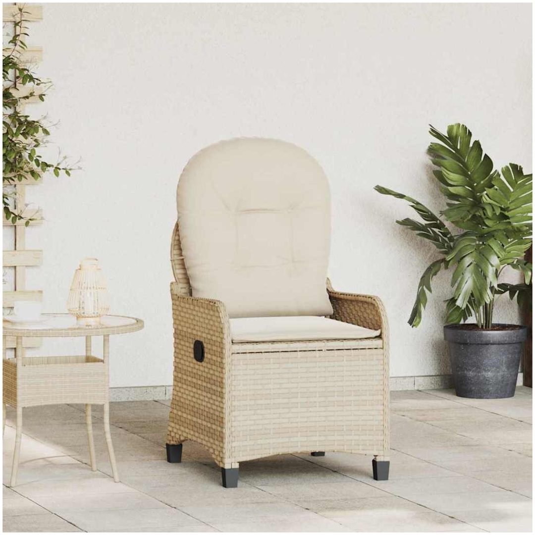 Reclinerstol med Kudde Beige Poly Rattan vidaXL 56 x 66 x 95 cm