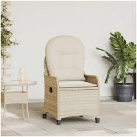 Reclinerstol med Kudde Beige Poly Rattan vidaXL