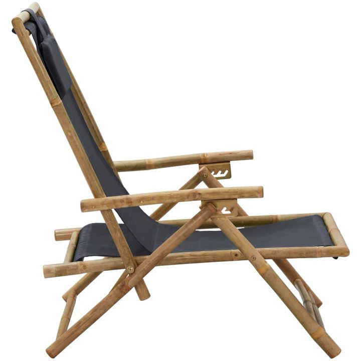 Reclinerstol mörkgrå bambu och tyg vidaXL – bild 3