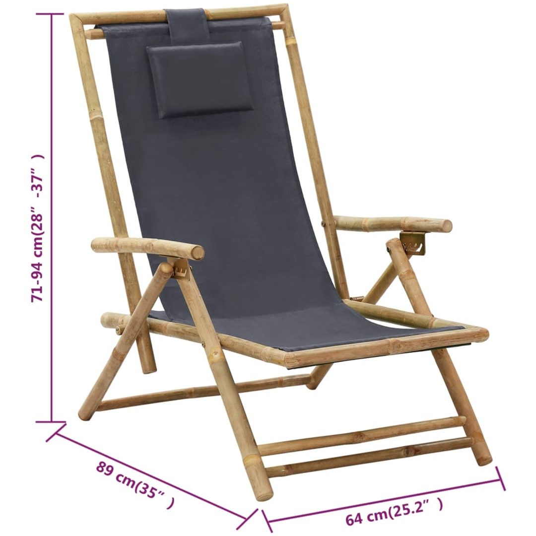Reclinerstol mörkgrå bambu och tyg vidaXL – bild 8