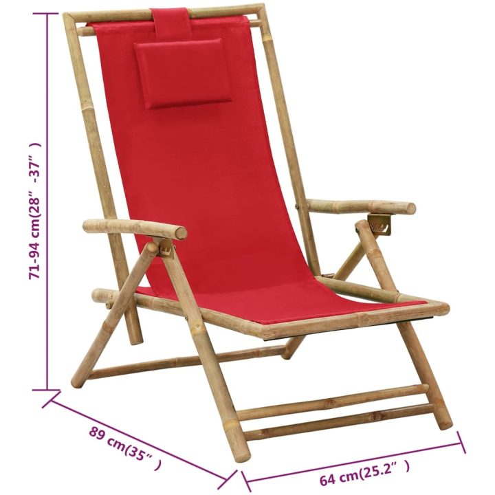 Reclinerstol röd bambu och tyg vidaXL – bild 8