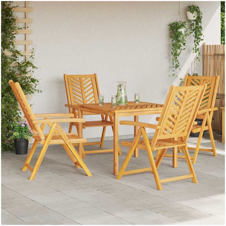 Reclining Garden Chairs 4 pcs Massivt Akaciaträ vidaXL Medium – bild 3