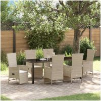 Reclining Garden Chairs Set 7 pcs Beige Gräddvit Svart vidaXL