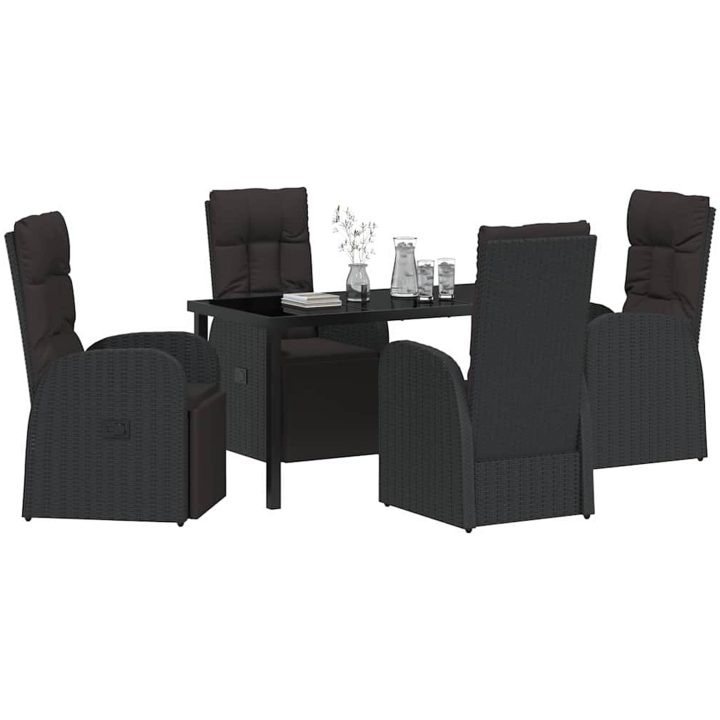 Reclining Trädgårdsstolar 5 pcs Svart vidaXL 140 x 70 x 73 cm – bild 3