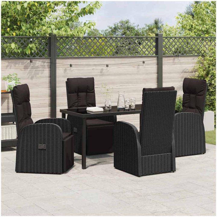 Reclining Trädgårdsstolar 5 pcs Svart vidaXL 140 x 70 x 73 cm – bild 4