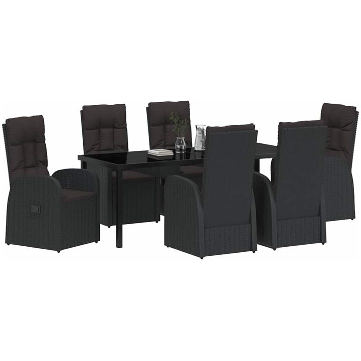 Reclining Trädgårdsstolar 7 pcs Svart vidaXL 200 x 80 x 73 cm – bild 3