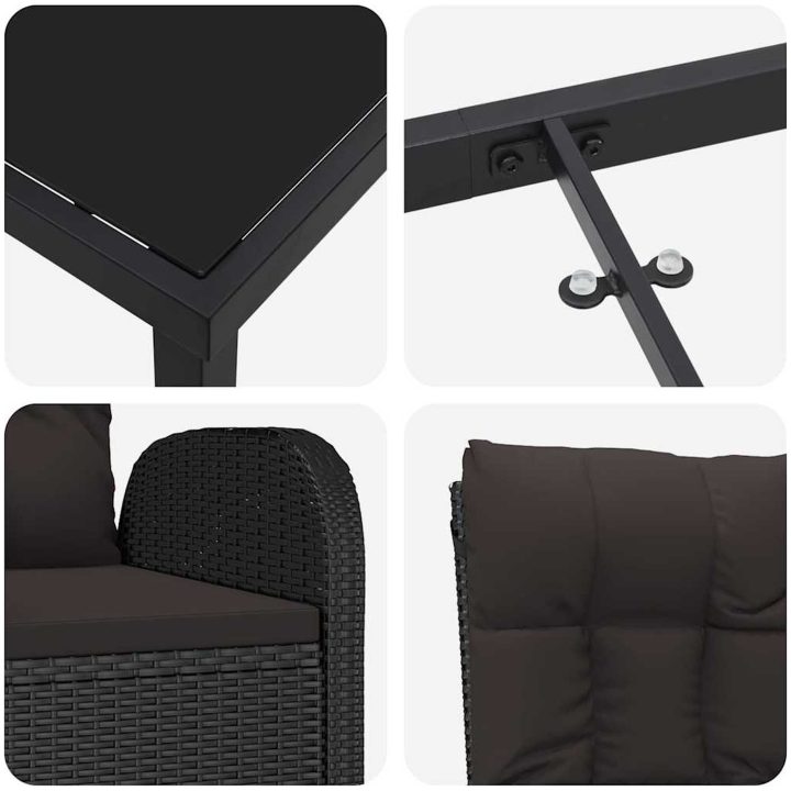 Reclining Trädgårdsstolar 7 pcs Svart vidaXL 200 x 80 x 73 cm – bild 7