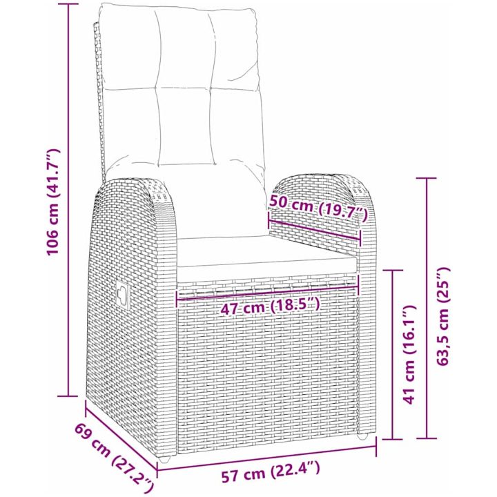 Reclining Trädgårdsstolar 7 pcs Svart vidaXL 200 x 80 x 73 cm – bild 8