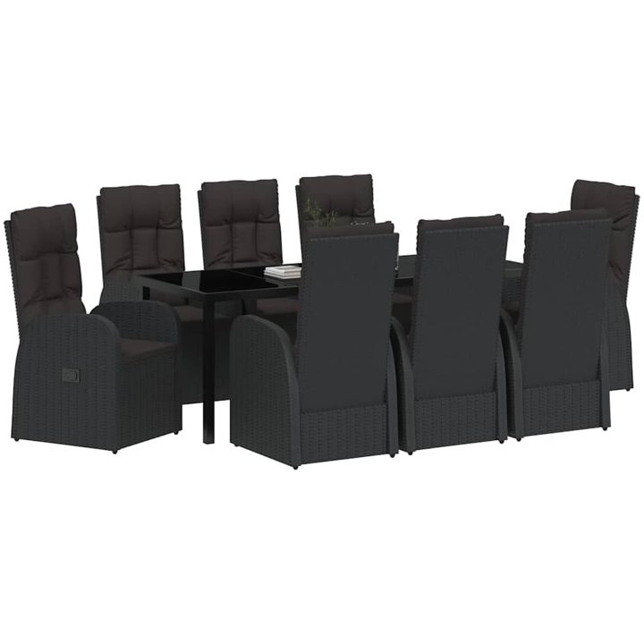 Reclining Trädgårdsstolar 9 pcs Svart vidaXL 200 x 80 x 73 cm – bild 3