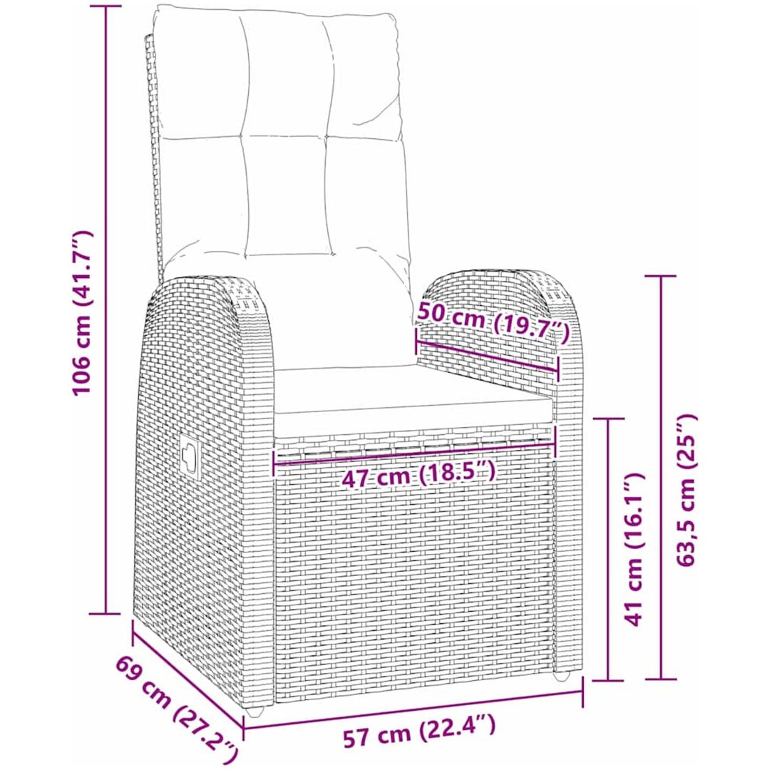 Reclining Trädgårdsstolar 9 pcs Svart vidaXL 200 x 80 x 73 cm – bild 8