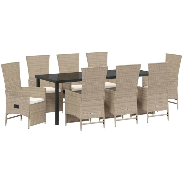 Reclining Trädgårdstolar Set med kudde Reclining 9 pcs Beige Gräddvit vidaXL 200 x 80 x 73 cm – bild 2