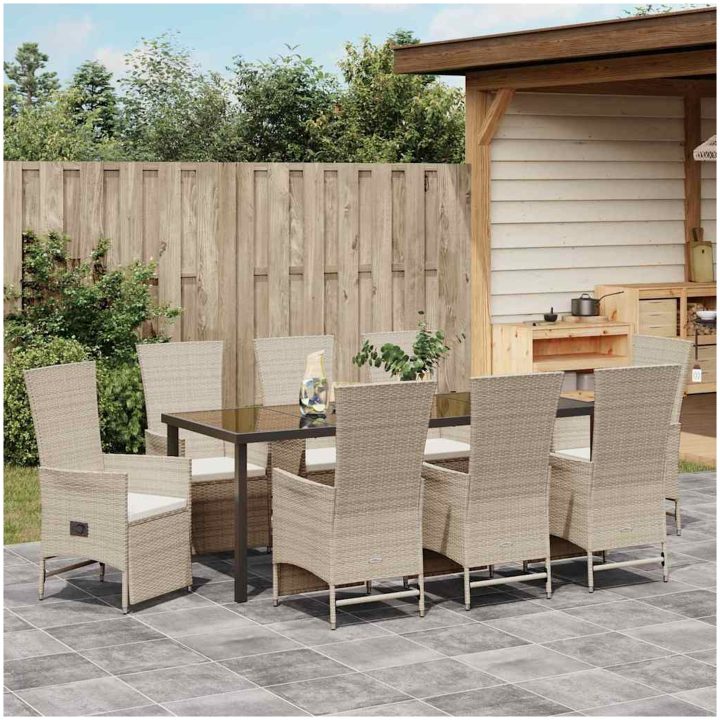 Reclining Trädgårdstolar Set med kudde Reclining 9 pcs Beige Gräddvit vidaXL 200 x 80 x 73 cm – bild 4