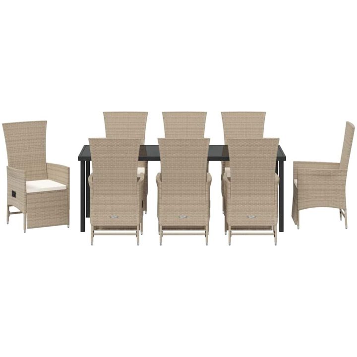 Reclining Trädgårdstolar Set med kudde Reclining 9 pcs Beige Gräddvit vidaXL 200 x 80 x 73 cm – bild 7