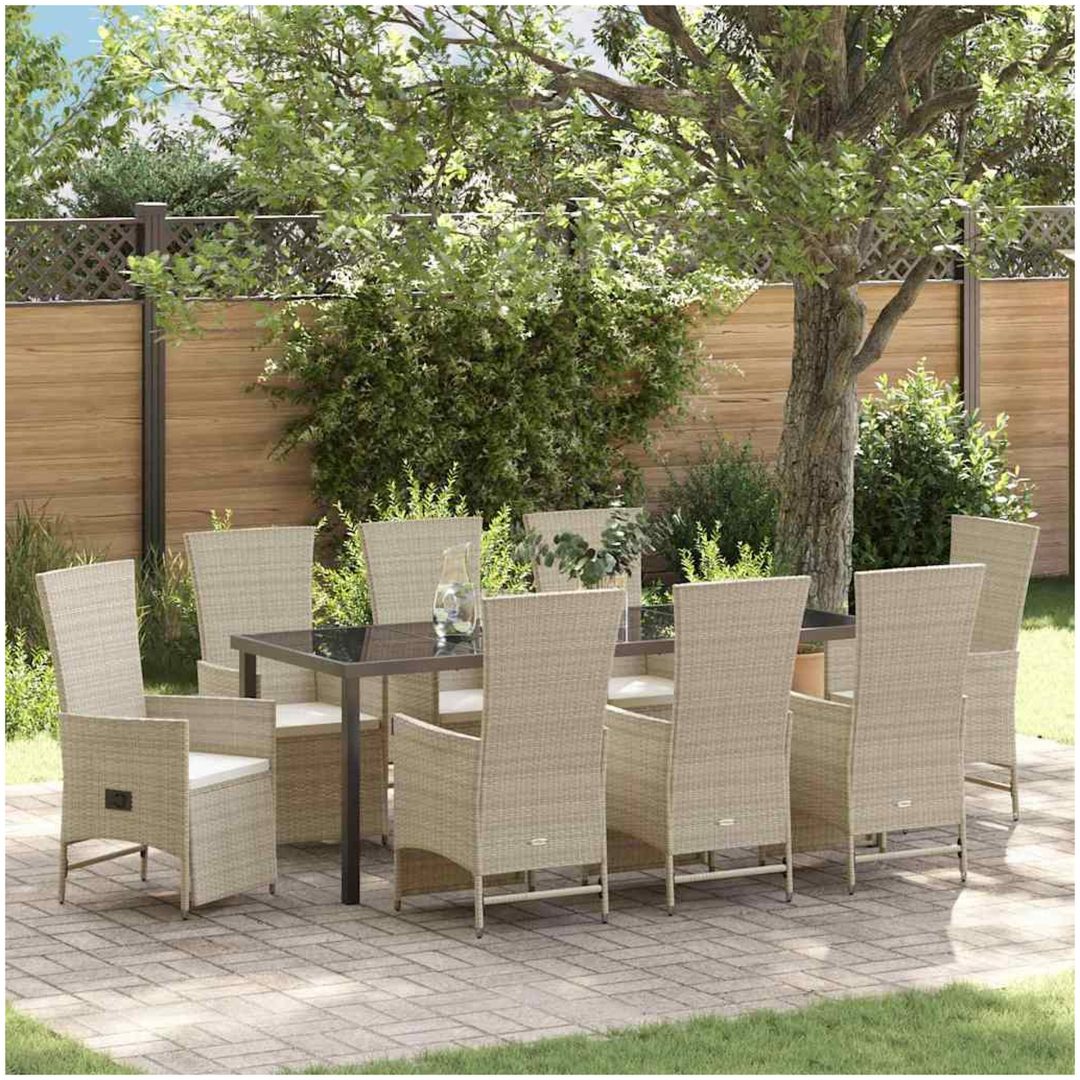 Reclining Trädgårdstolar Set med kudde Reclining 9 pcs Beige Gräddvit vidaXL 200 x 80 x 73 cm