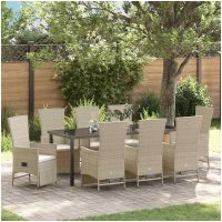 Reclining Trädgårdstolar Set med kudde Reclining 9 pcs Beige Gräddvit vidaXL