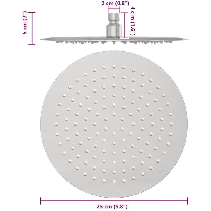 Regnduschhuvud rostfritt stål 304 runt vidaXL ⌀25 cm – bild 11