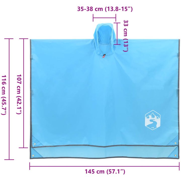 Regnponcho med huva 2-i-1 blå 223x145 cm vidaXL – bild 9