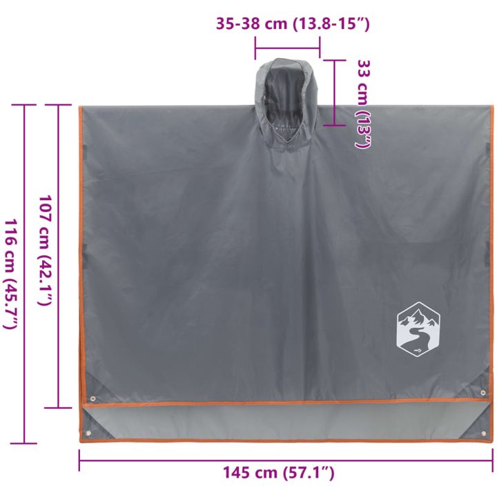 Regnponcho med huva 2-i-1 grå och orange 223x145 cm vidaXL – bild 9
