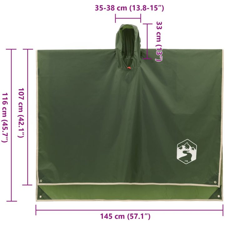 Regnponcho med huva 2-i-1 grön 223x145 cm vidaXL – bild 9