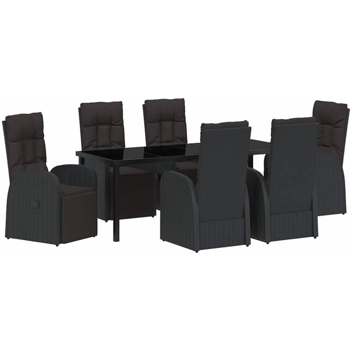 Rekline trädgårdsstolar med kudde Reclining 7 pcs Svart vidaXL 200 x 80 x 73 cm – bild 2