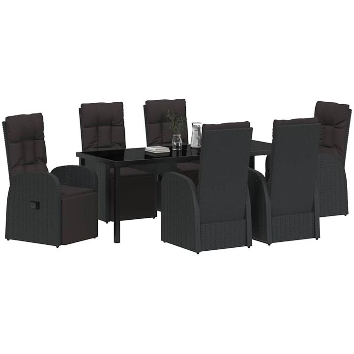 Rekline trädgårdsstolar med kudde Reclining 7 pcs Svart vidaXL 200 x 80 x 73 cm – bild 3
