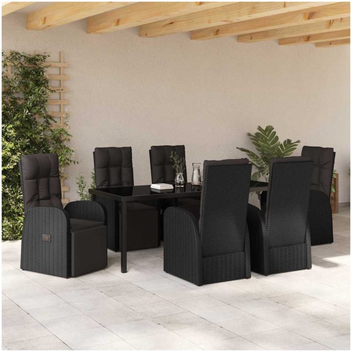 Rekline trädgårdsstolar med kudde Reclining 7 pcs Svart vidaXL 200 x 80 x 73 cm – bild 4