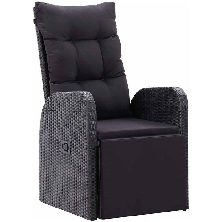 Rekline trädgårdsstolar med kudde Reclining 7 pcs Svart vidaXL 200 x 80 x 73 cm – bild 6