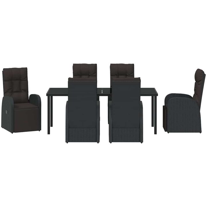 Rekline trädgårdsstolar med kudde Reclining 7 pcs Svart vidaXL 200 x 80 x 73 cm – bild 7