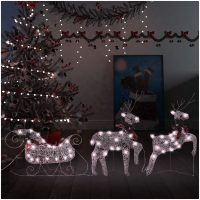 Renar & släde juldekoration 60 LED utomhus guld vidaXL