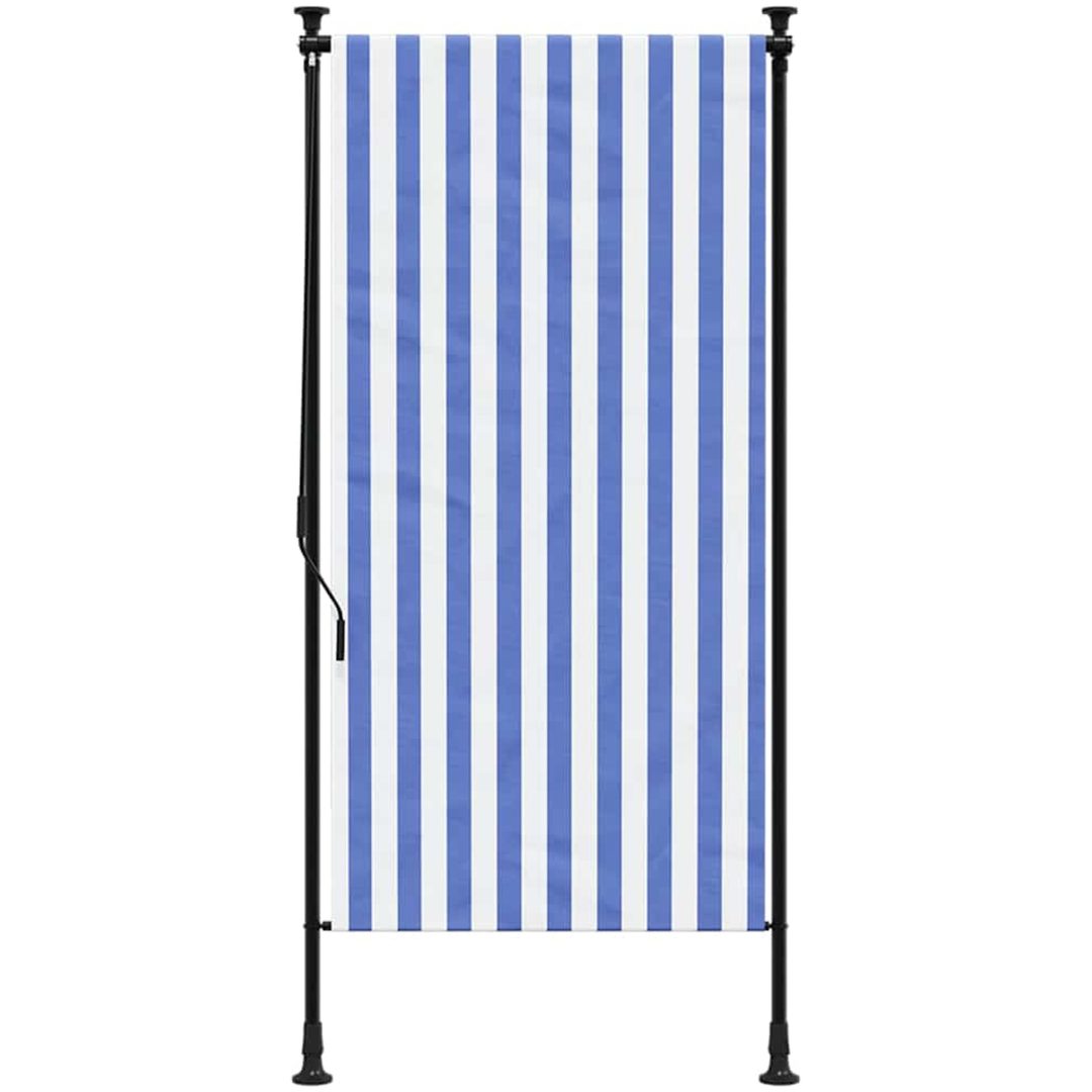 Rullgardin utomhus blå och vit tyg&stål vidaXL 100 x 270 cm – bild 3