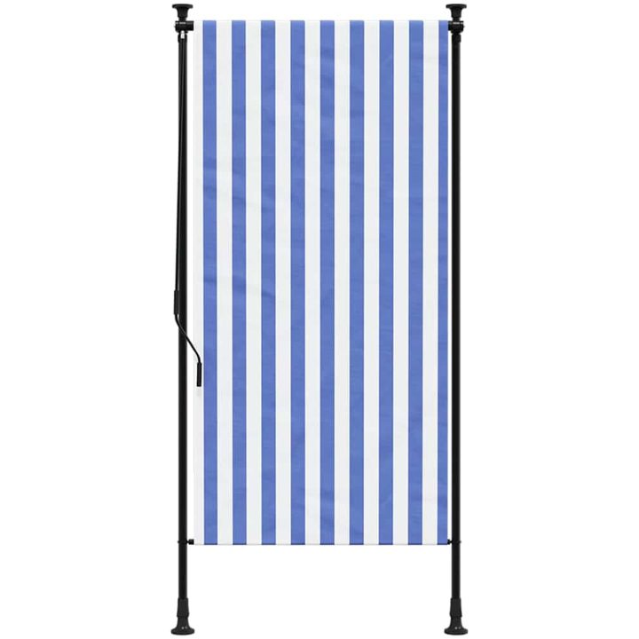 Rullgardin utomhus blå och vit tyg&stål vidaXL 100 x 270 cm – bild 3