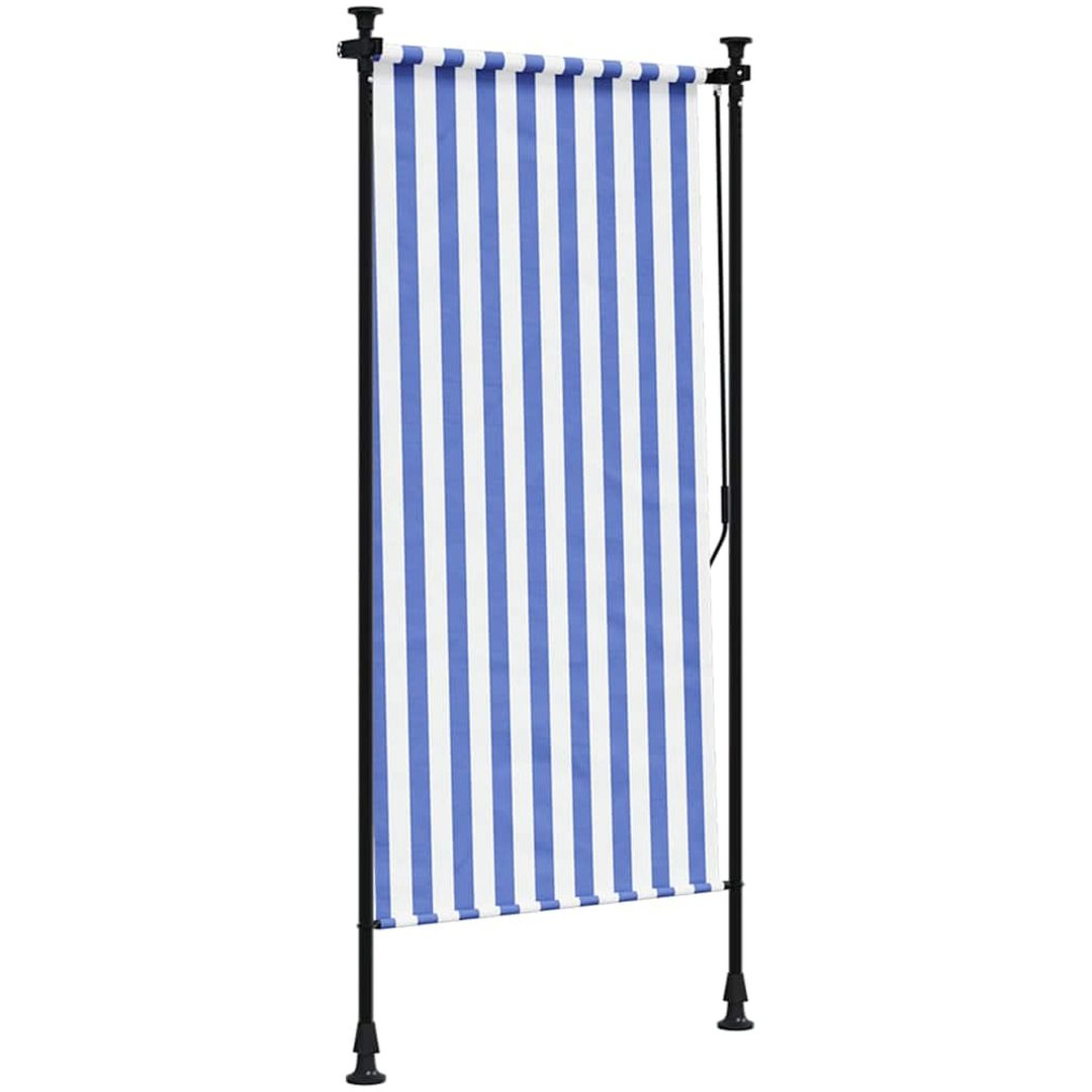 Rullgardin utomhus blå och vit tyg&stål vidaXL 100 x 270 cm – bild 5