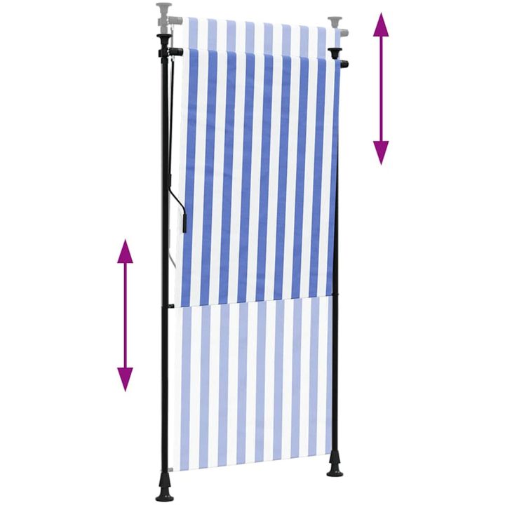 Rullgardin utomhus blå och vit tyg&stål vidaXL 100 x 270 cm – bild 6