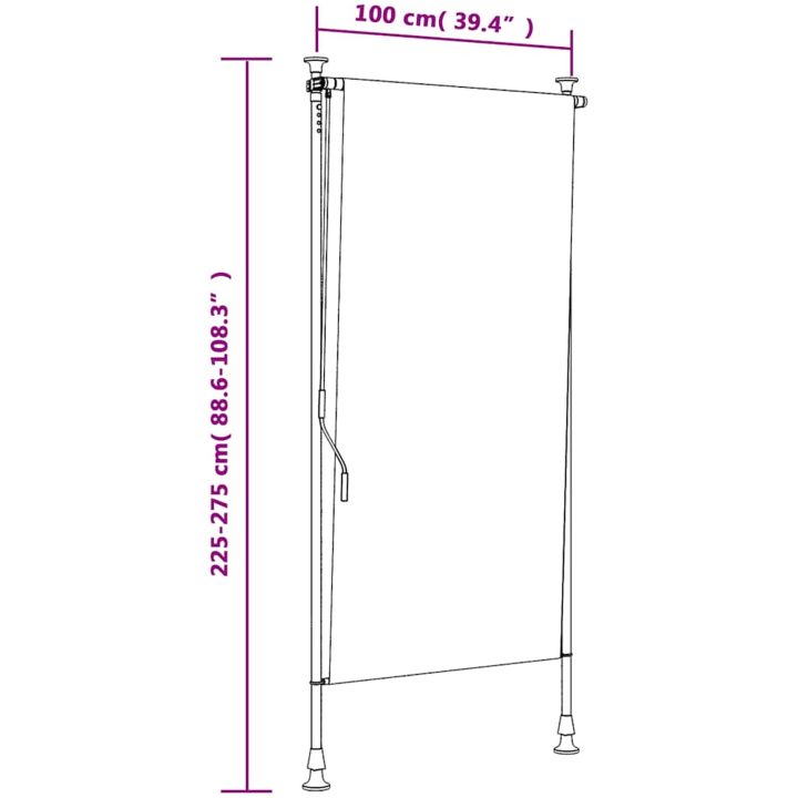 Rullgardin utomhus blå och vit tyg&stål vidaXL 100 x 270 cm – bild 9