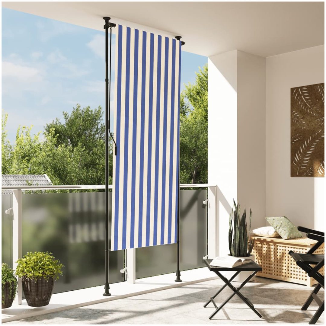Rullgardin utomhus blå och vit tyg&stål vidaXL 100 x 270 cm