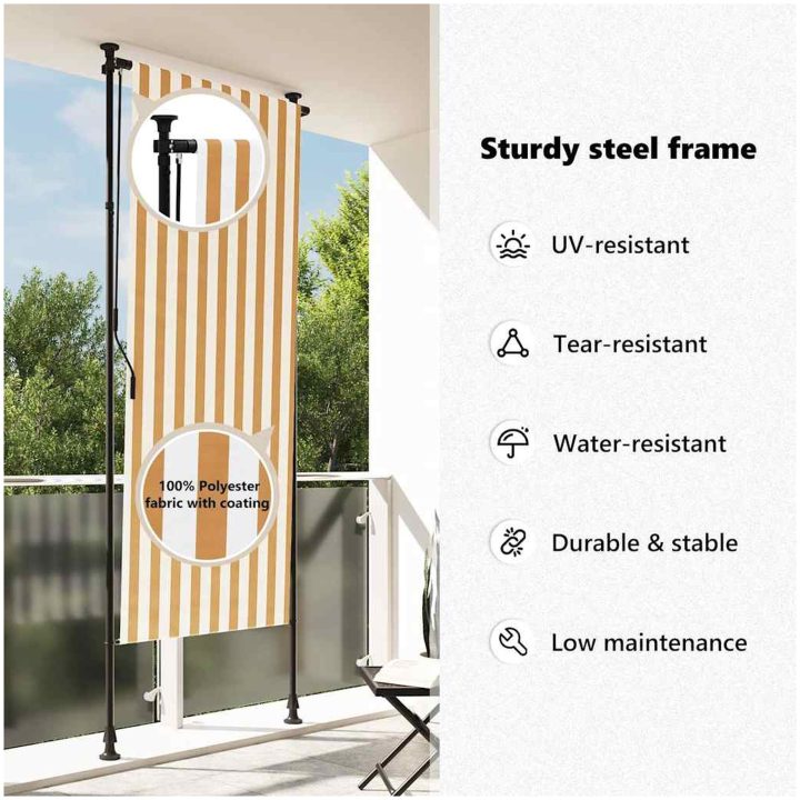 Rullgardin utomhus orange och vit tyg&stål vidaXL 100 x 270 cm – bild 10
