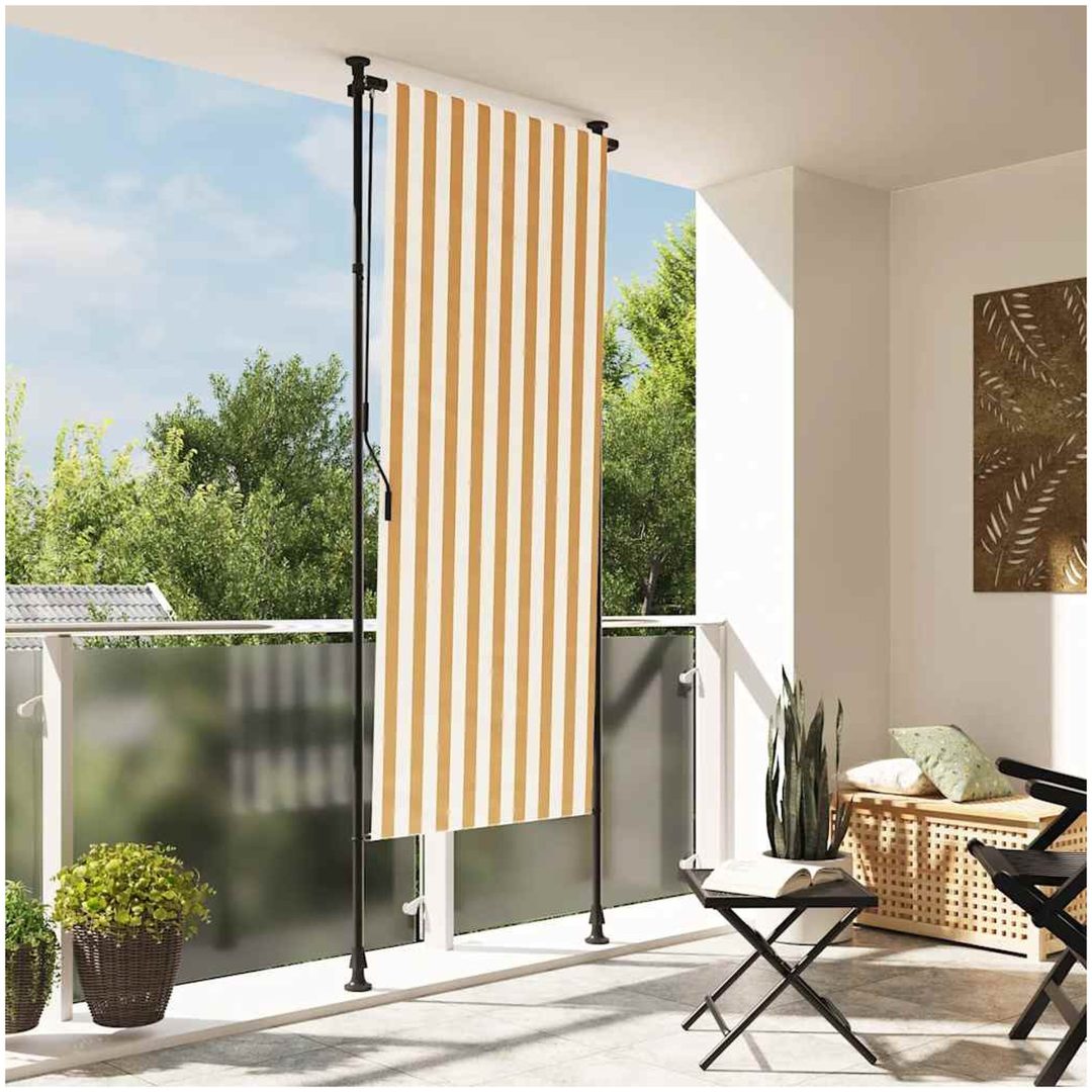 Rullgardin utomhus orange och vit tyg&stål vidaXL 100 x 270 cm