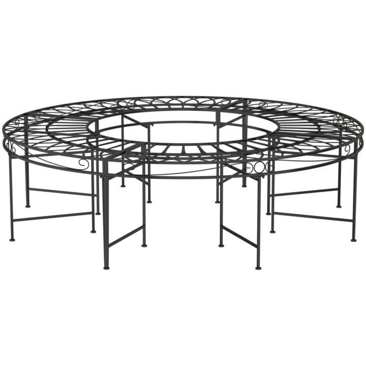 Rund trädbänk ⌀160 cm svart stål vidaXL – bild 2