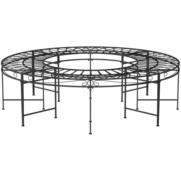 Rund trädbänk ⌀160 cm svart stål vidaXL – bild 3