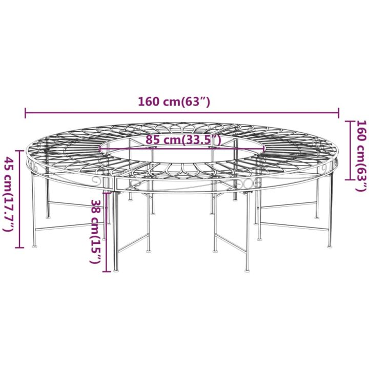 Rund trädbänk ⌀160 cm svart stål vidaXL – bild 6
