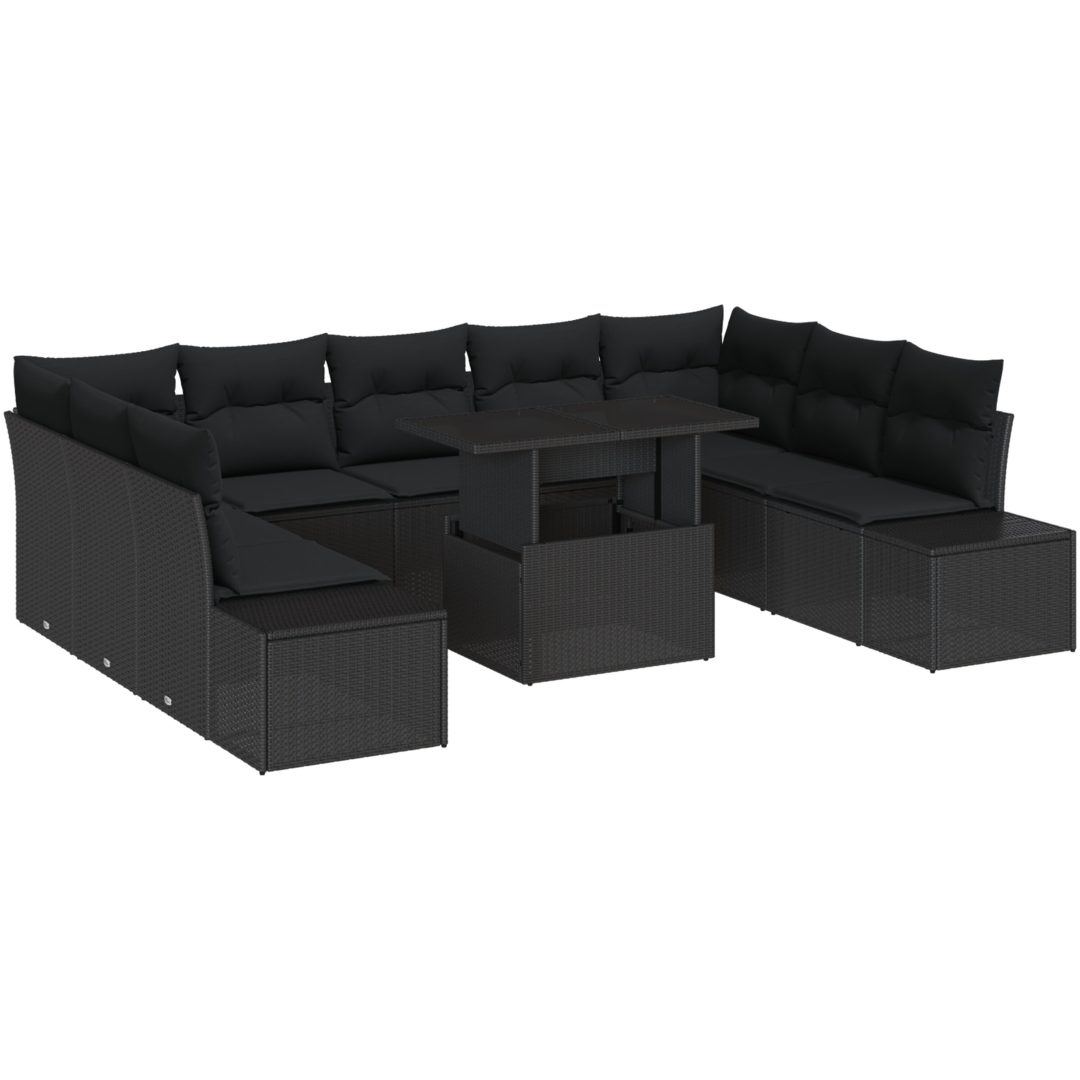 s 10-delars trädgårdssoffset med kuddar i svart polyrotting vidaXL 100 x 55 x 73 cm – bild 2