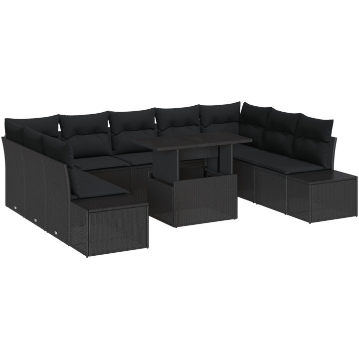 s 10-delars trädgårdssoffset med kuddar i svart polyrotting vidaXL 100 x 55 x 73 cm – bild 2